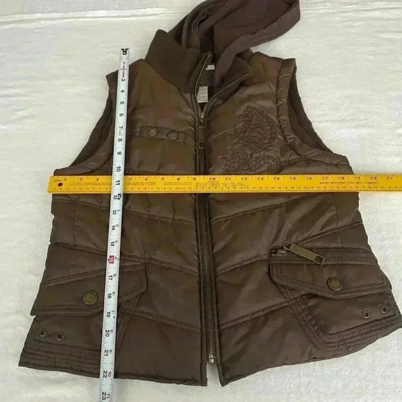 BKE Women's Brown Quilted Puffer Vest Hooded Large Y2K Gorpcore - Picture 5 of 5